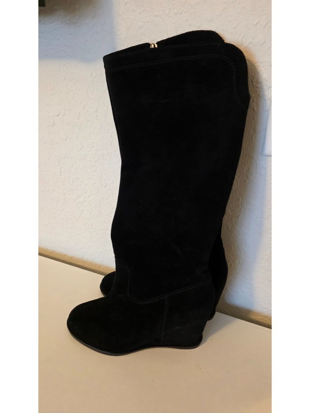 Johnston & Murphy Rebecca Tall Black Suede Leather Hidden Wedge Boots size 8.5